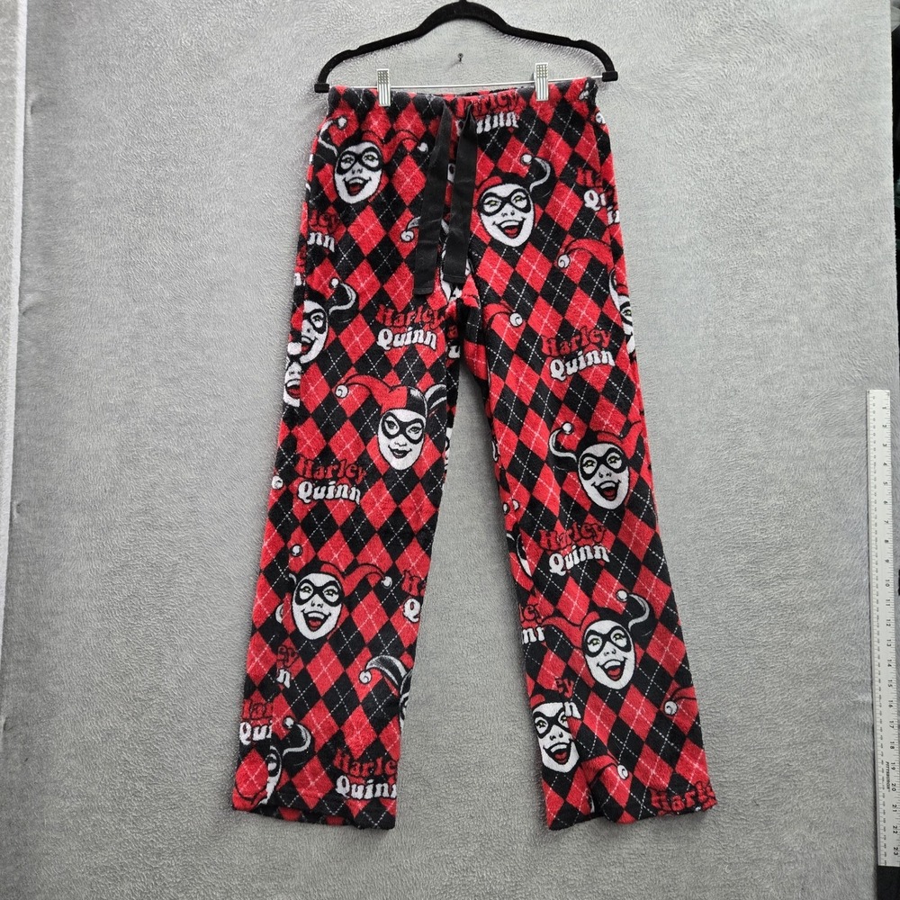 Batman Women Sleepwear M (8-10) Red Plaid Sweatpants Fleece Harley Quinn‎